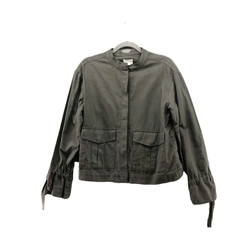 NWT Caslon Linen Blend Chore Jacketโ Womens S Army Green Tie Sleeve Military